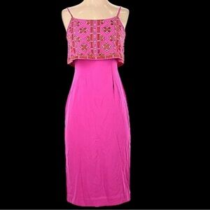 Gianni Bini hot pink mini dress embroidered & Lined Woman’s Size 12